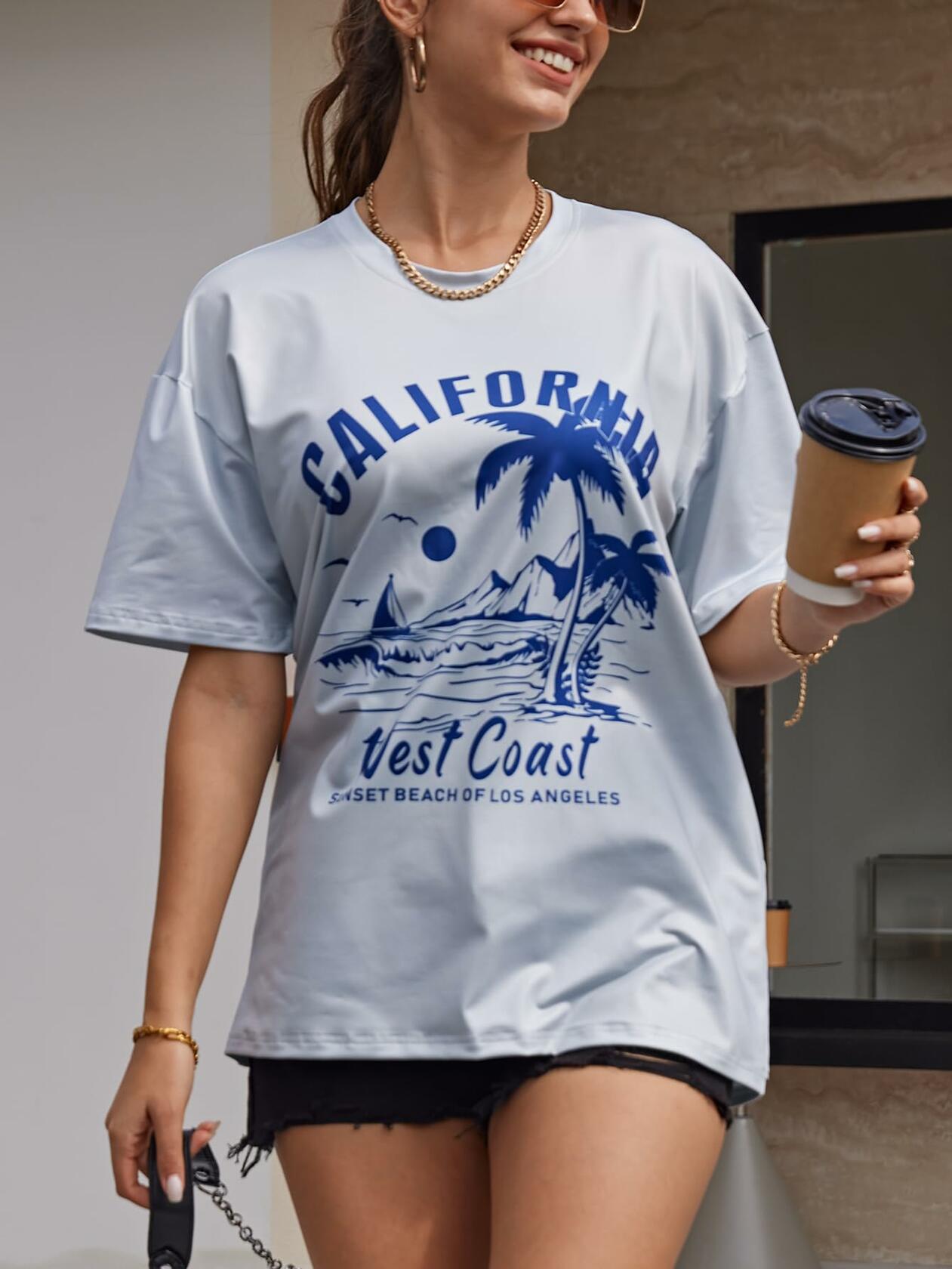 YIJIU Women's Oversized Graphic T-Shirt Grey Size XL