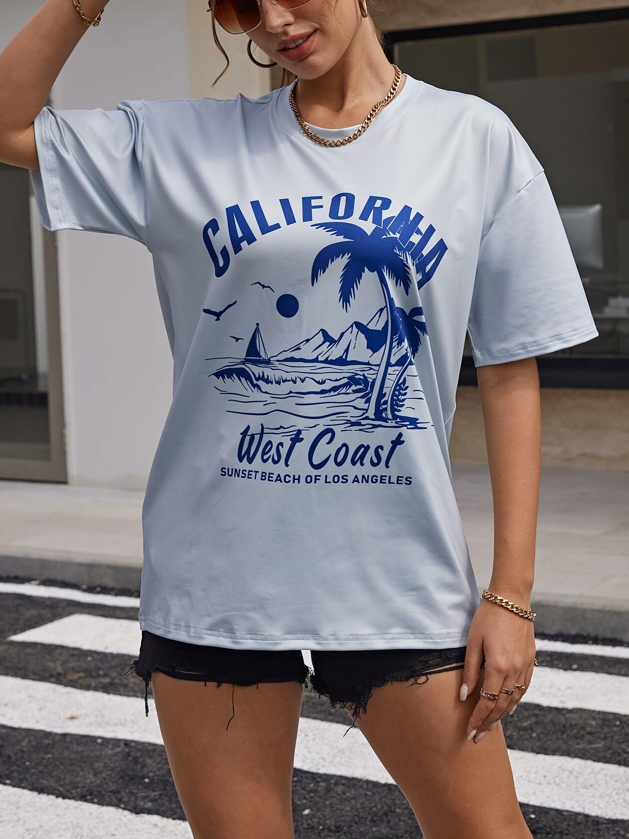 YIJIU Women's Oversized Graphic T-Shirt Grey Size XL
