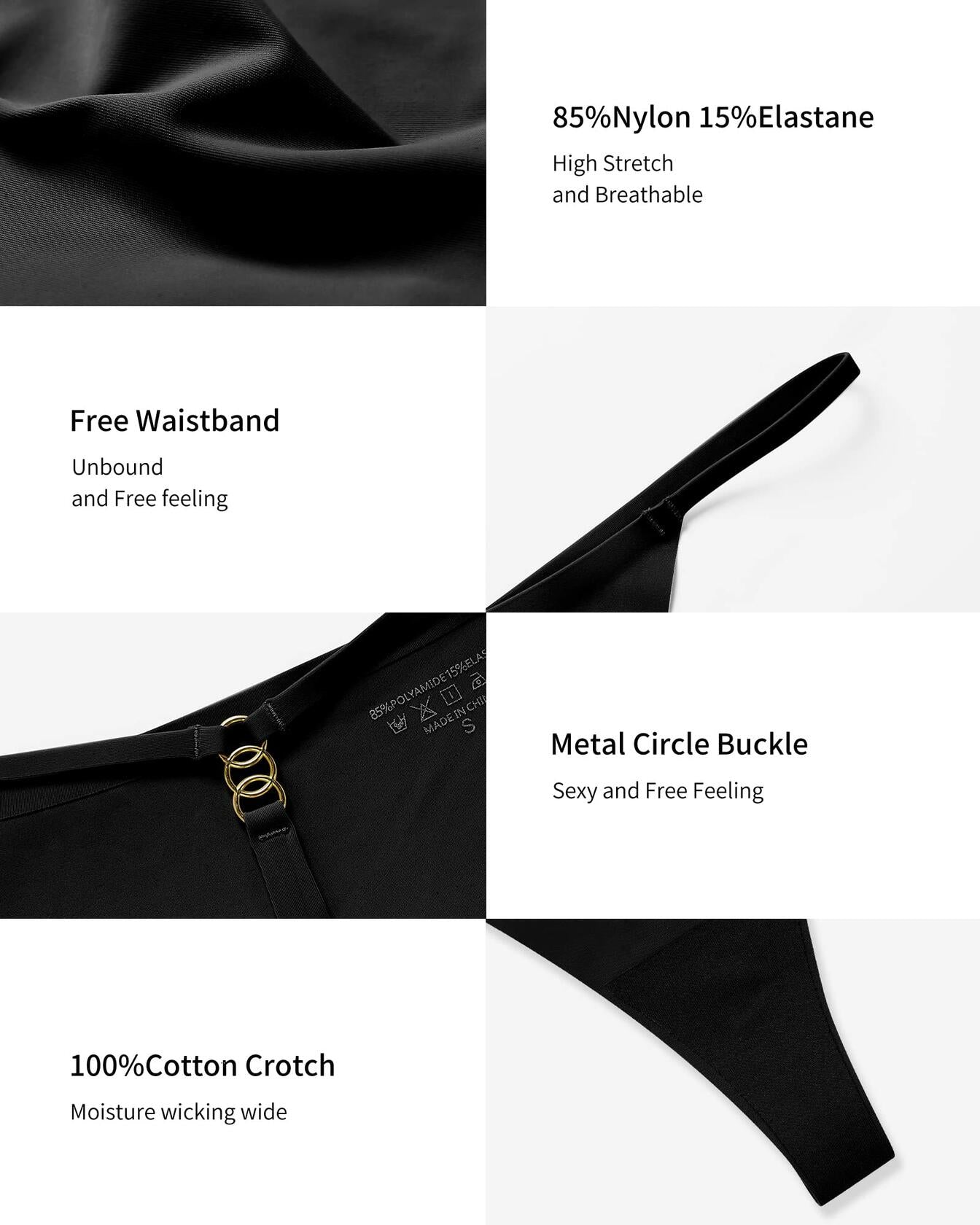 SHARICCA Women Seamless G-String Thongs Low Rise Underwear Black 5 Pack XL