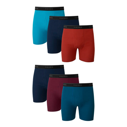 Hanes Mens Cotton Moisture-Wicking Boxer Briefs 6 Pack Dyed Assorted Size L