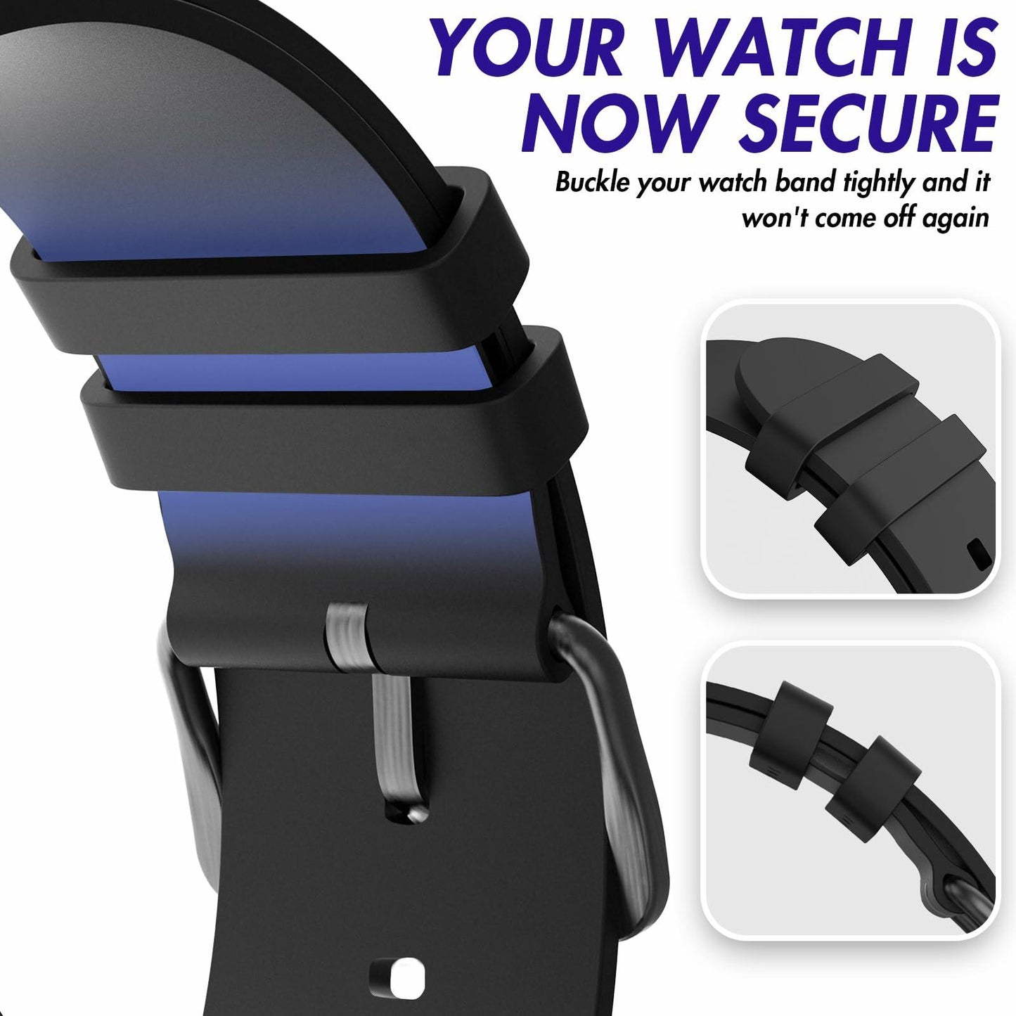 JuLand Silicone Watch Strap Holder Retainer Ring 20mm 4 Pack Black
