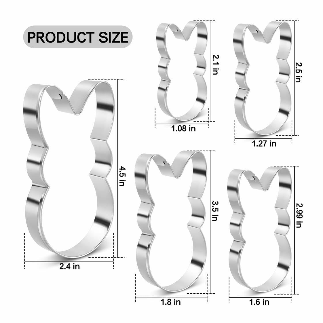 Easter Bunny Cookie Cutter Set Stainless Steel 5 Pieces Holiday Party