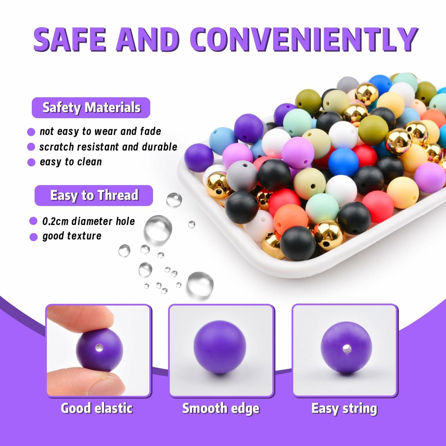 96PCS 15mm Silicone Beads Kit 19 Colors Round DIY Crafts Bracelet Necklace