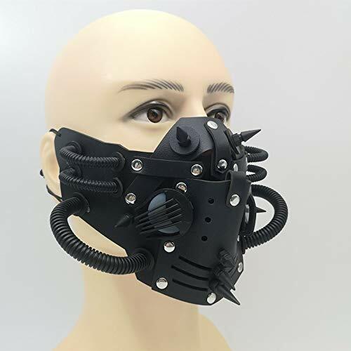 Ubauta Steampunk Leather Mask Adjustable Rivets Tubular Design Black