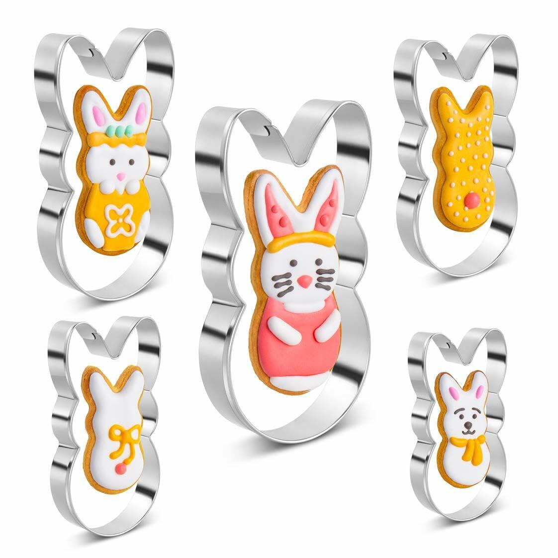Easter Bunny Cookie Cutter Set Stainless Steel 5 Pieces Holiday Party