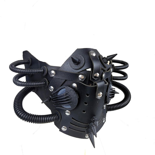Ubauta Steampunk Leather Mask Adjustable Rivets Tubular Design Black