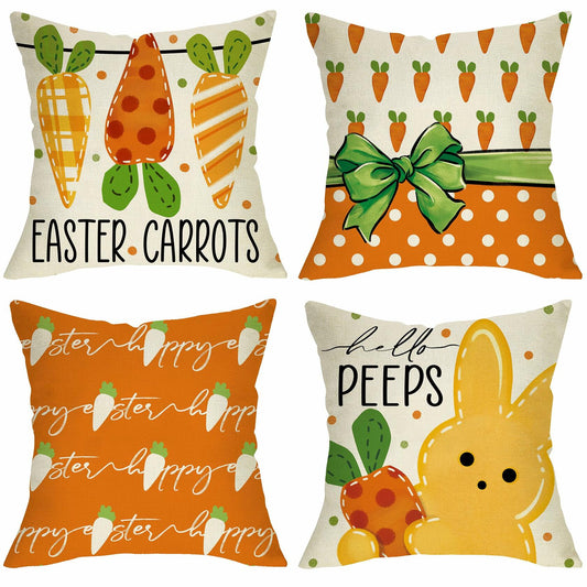 Fjfz Easter Gnome Throw Pillow Covers 18x18 Set of 4 Orange Bunny Carrot