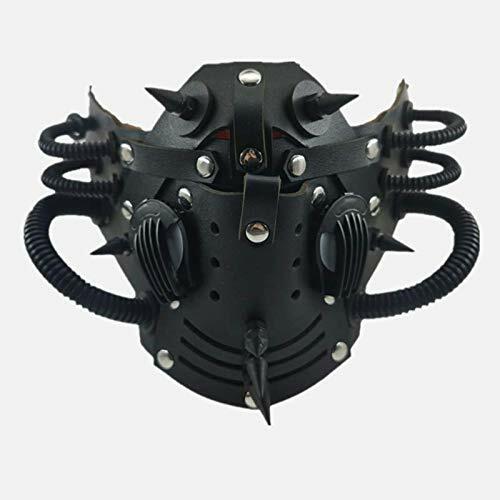 Ubauta Steampunk Leather Mask Adjustable Rivets Tubular Design Black