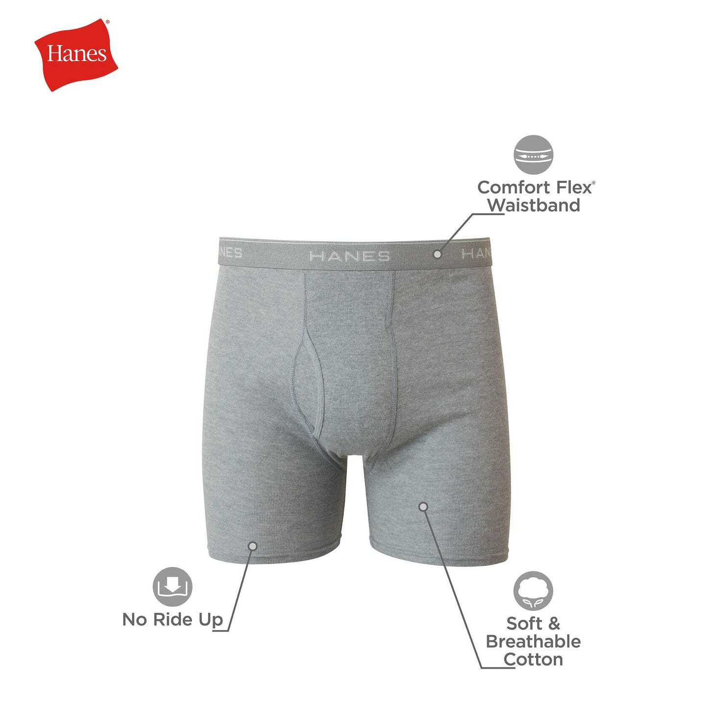 Hanes Mens Cotton Moisture-Wicking Boxer Briefs 6 Pack Dyed Assorted Size L