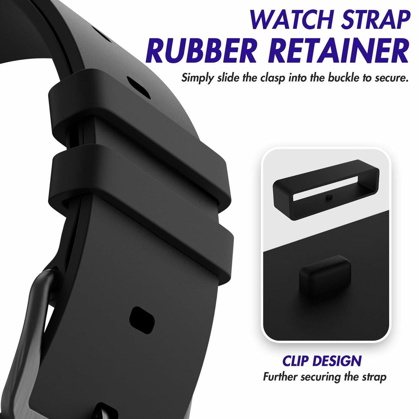 JuLand Silicone Watch Strap Holder Retainer Ring 20mm 4 Pack Black