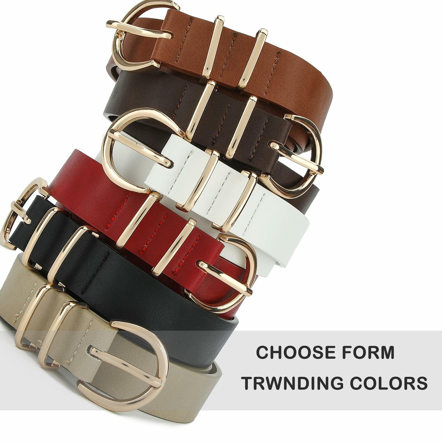 Earnda Women's Faux Leather Waist Belt Red Gold Buckle Large Size L