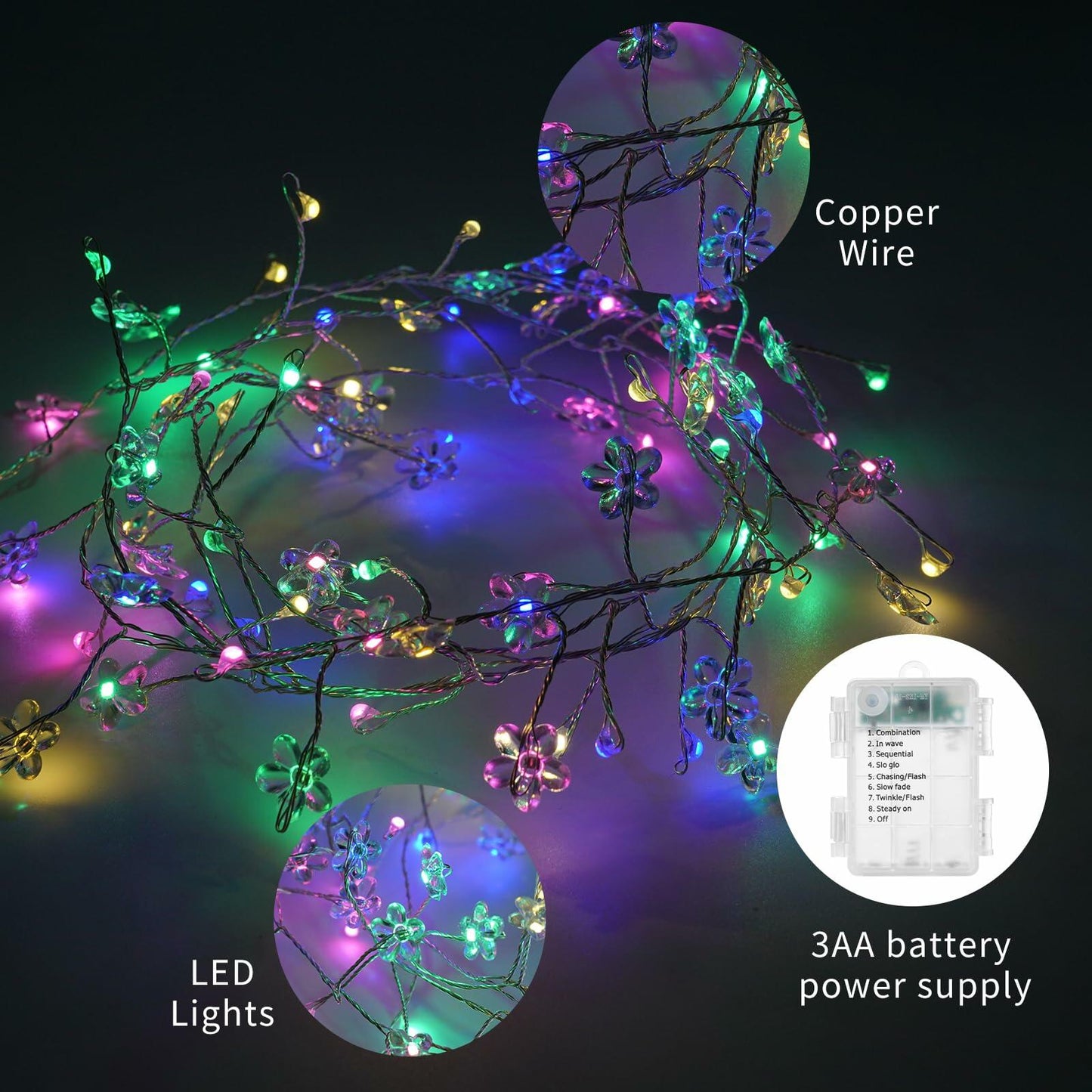 GOiECHvA 5.2Ft 80LED Battery Operated Fairy String Lights Multicolor Waterproof