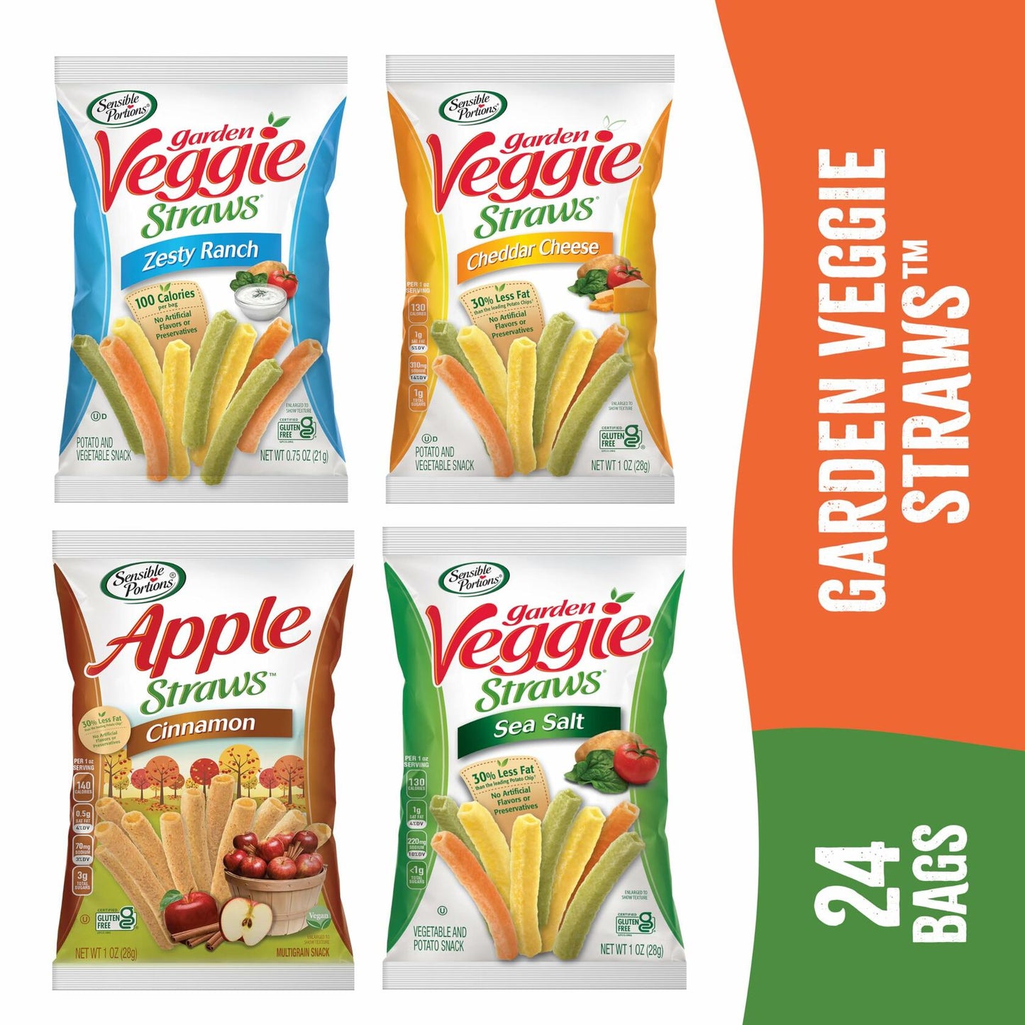 BestBy06/25 Garden Veggie Straws Variety Pack 1oz Sea Salt Ranch Cheddar 24ct