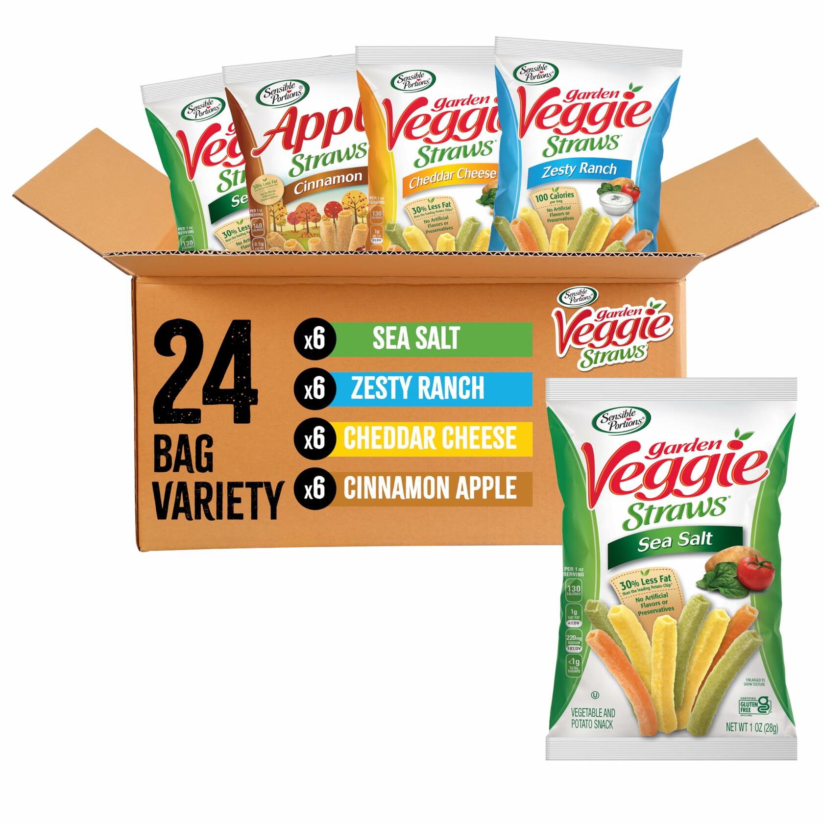 BestBy06/25 Garden Veggie Straws Variety Pack 1oz Sea Salt Ranch Cheddar 24ct