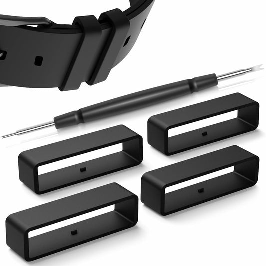 JuLand Silicone Watch Strap Holder Retainer Ring 20mm 4 Pack Black