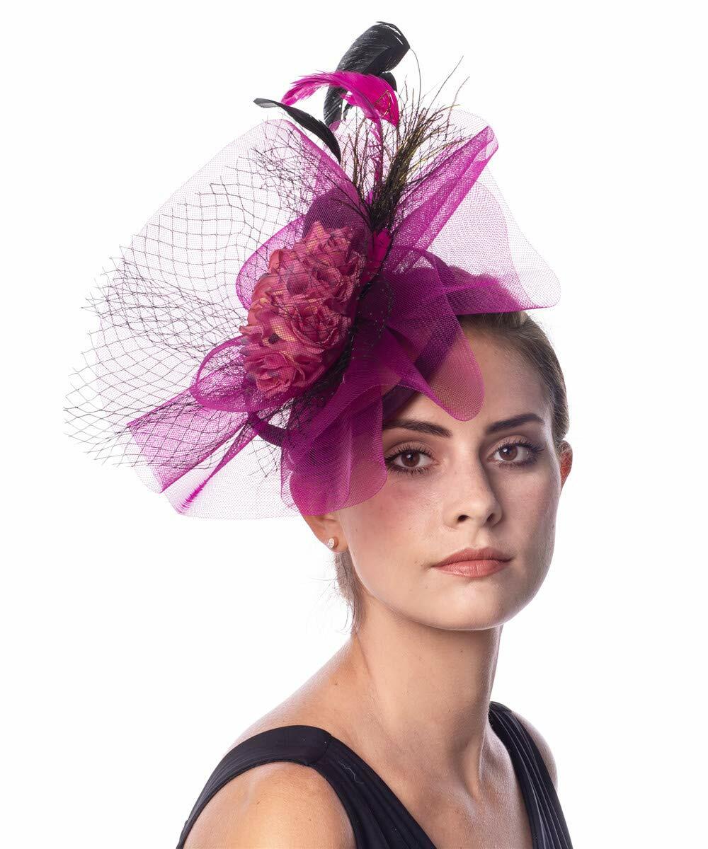Lucky Leaf Fascinators Hair Clip Headband Pillbox Hat Fuschia Medium