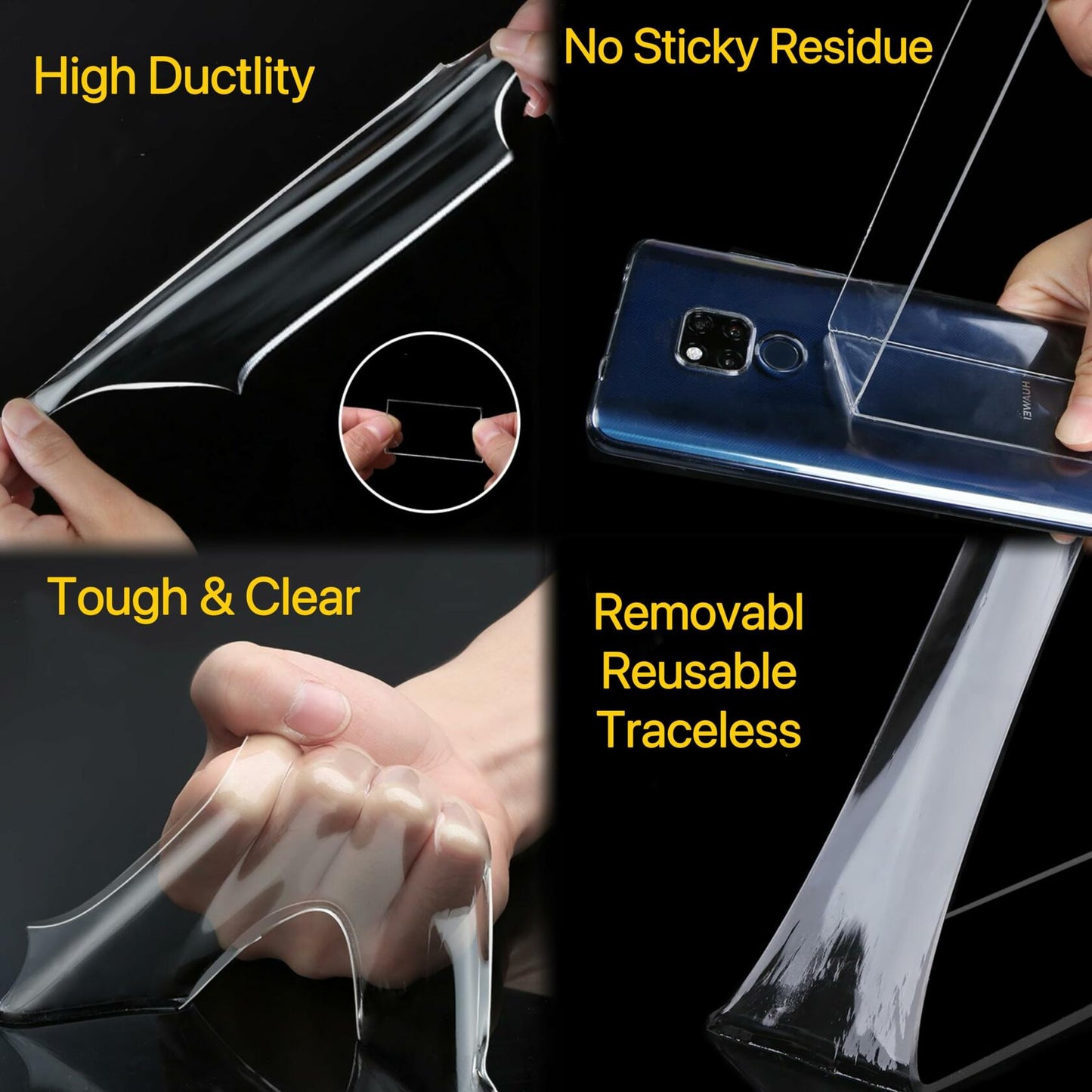 Tuqiso Double Sided Tape Heavy Duty Clear Nano Adhesive 3.28ft