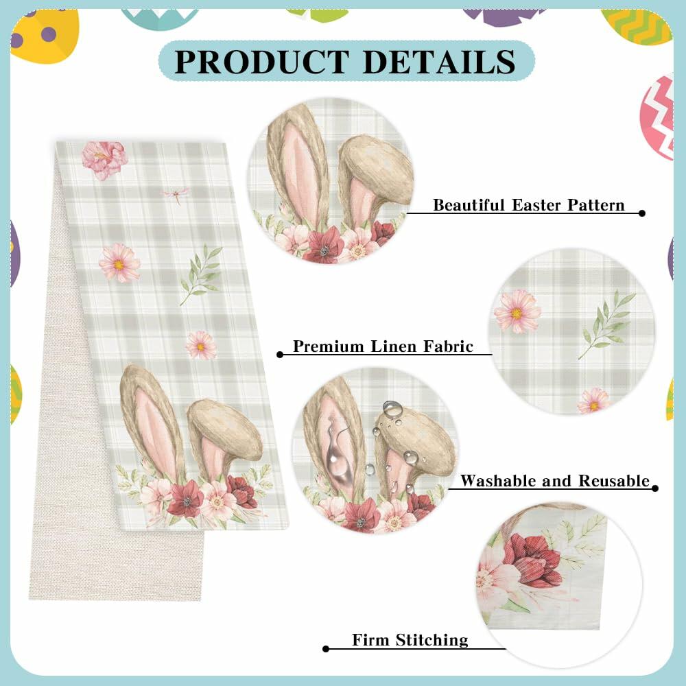 Watercolour Linen Easter Table Runner Spring Holiday Decor 13x72 Inch