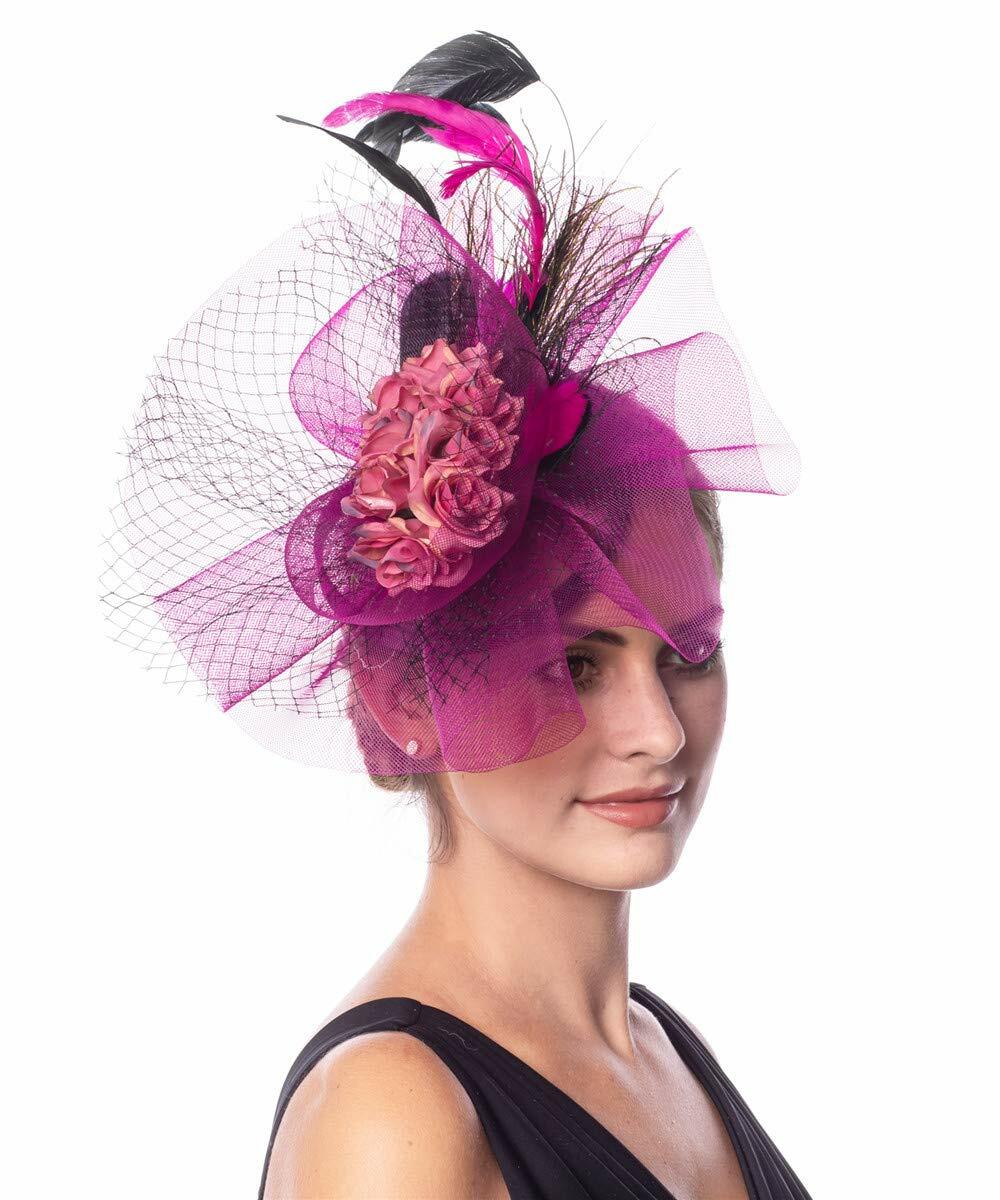 Lucky Leaf Fascinators Hair Clip Headband Pillbox Hat Fuschia Medium