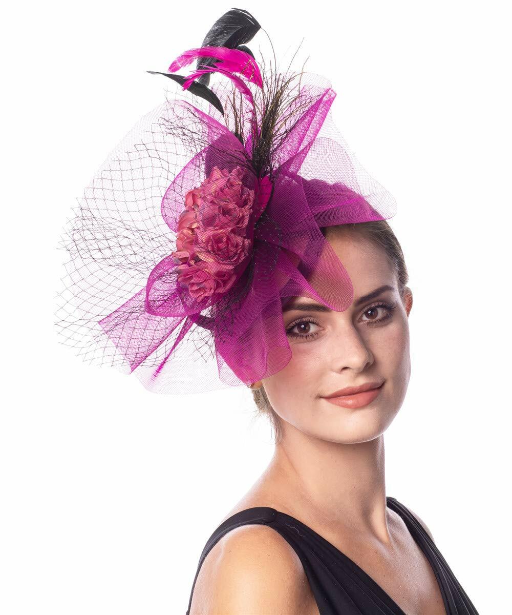 Lucky Leaf Fascinators Hair Clip Headband Pillbox Hat Fuschia Medium