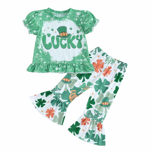FYBITBO Toddler Baby Girl St Patricks Day Clover T Shirt Bell Bottoms 18-24M