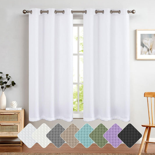 jinchan White Waffle Weave Grommet Curtains 90in 2 Panels