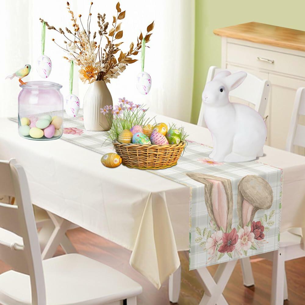 Watercolour Linen Easter Table Runner Spring Holiday Decor 13x72 Inch