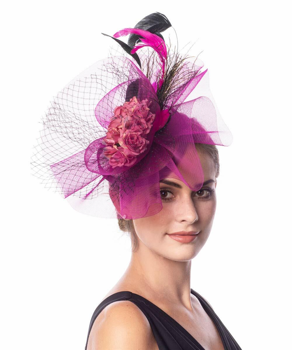 Lucky Leaf Fascinators Hair Clip Headband Pillbox Hat Fuschia Medium