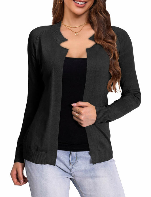 LIENRIDY Women's Long Sleeve Open Front Knit Cardigan Black Size L
