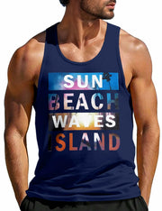 Men's Graphic Letter Printed Muscle Tank Top Blue Size Large