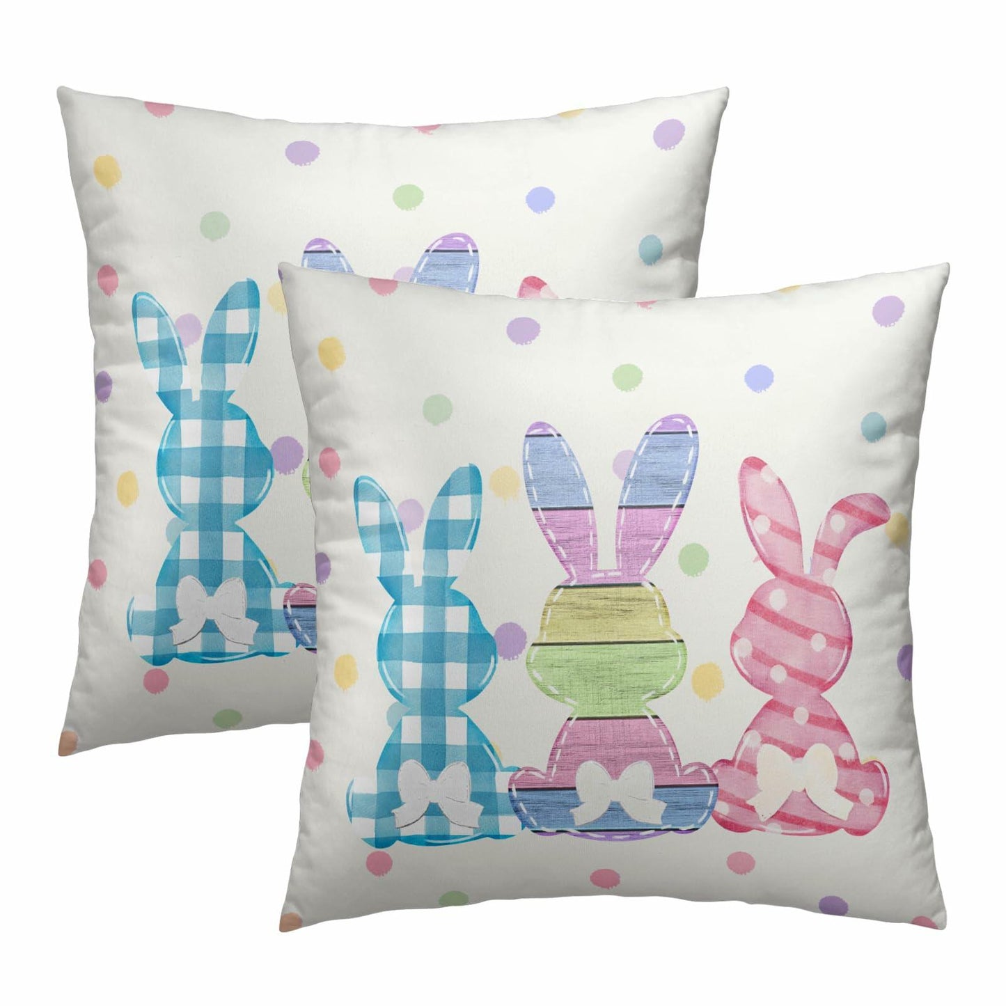 Easter Rabbit Cotton Throw Pillow Covers 18x18 Inch Set of 2 Buffalo Plaid