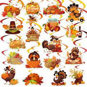 36 PCS Thanksgiving Hanging Swirls Ceiling Streamers Turkey Pumpkin Leaves