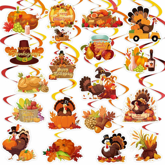 36 PCS Thanksgiving Hanging Swirls Ceiling Streamers Turkey Pumpkin Leaves