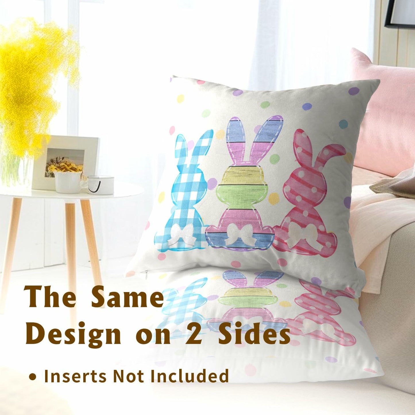 Easter Rabbit Cotton Throw Pillow Covers 18x18 Inch Set of 2 Buffalo Plaid