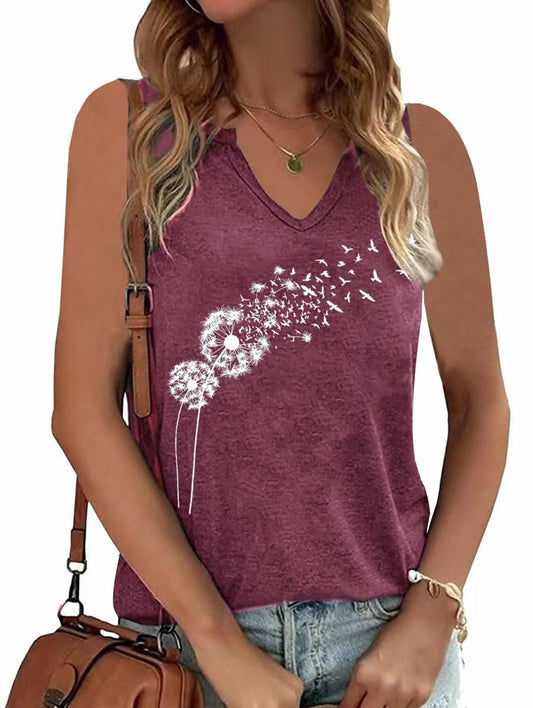 YIUIERE Womens Floral Graphic Tank Top V Neck Sleeveless Purple1 Size S