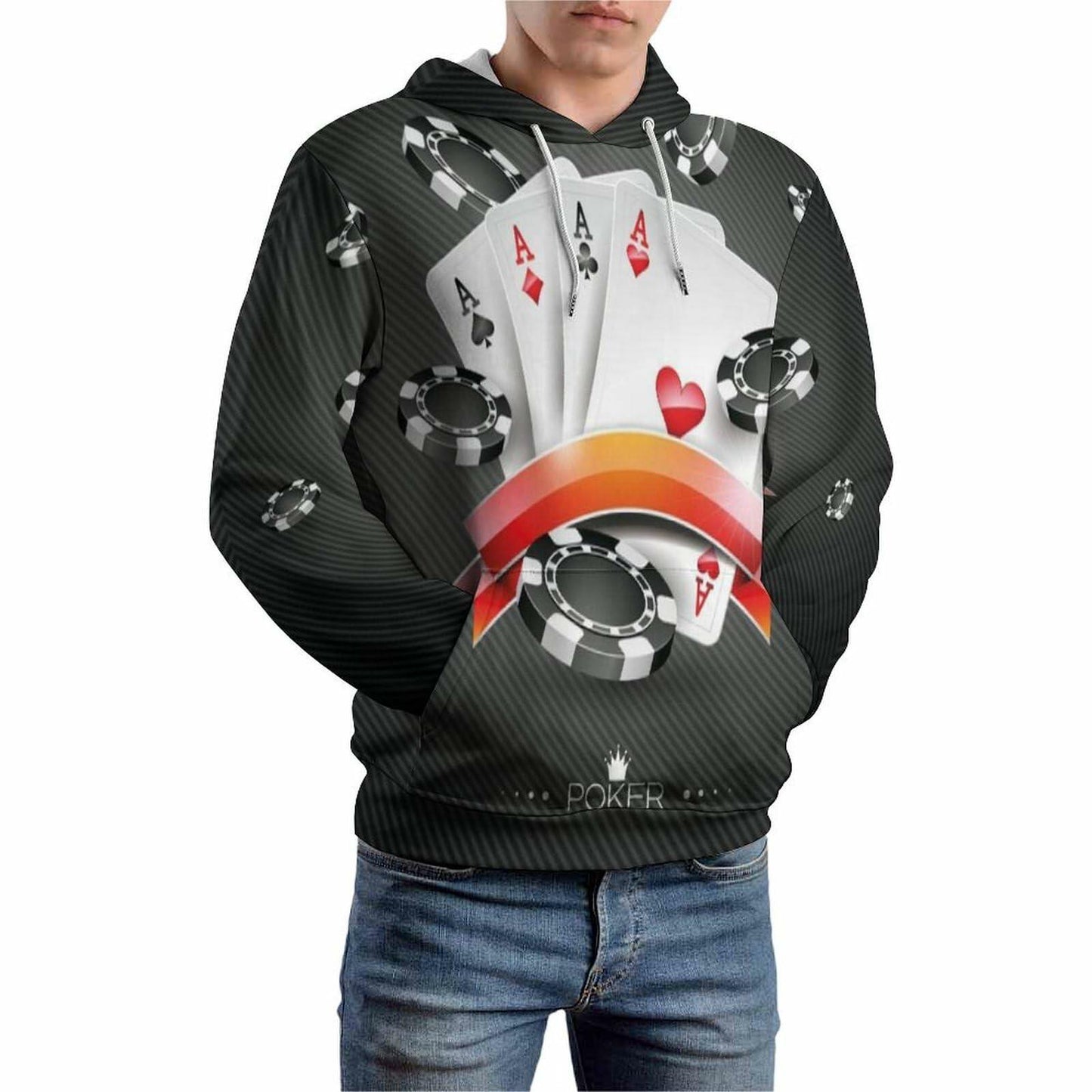 Cerbukt Men's 3D Novelty Hoodie Poker Cards Spread Chips Size 2XL