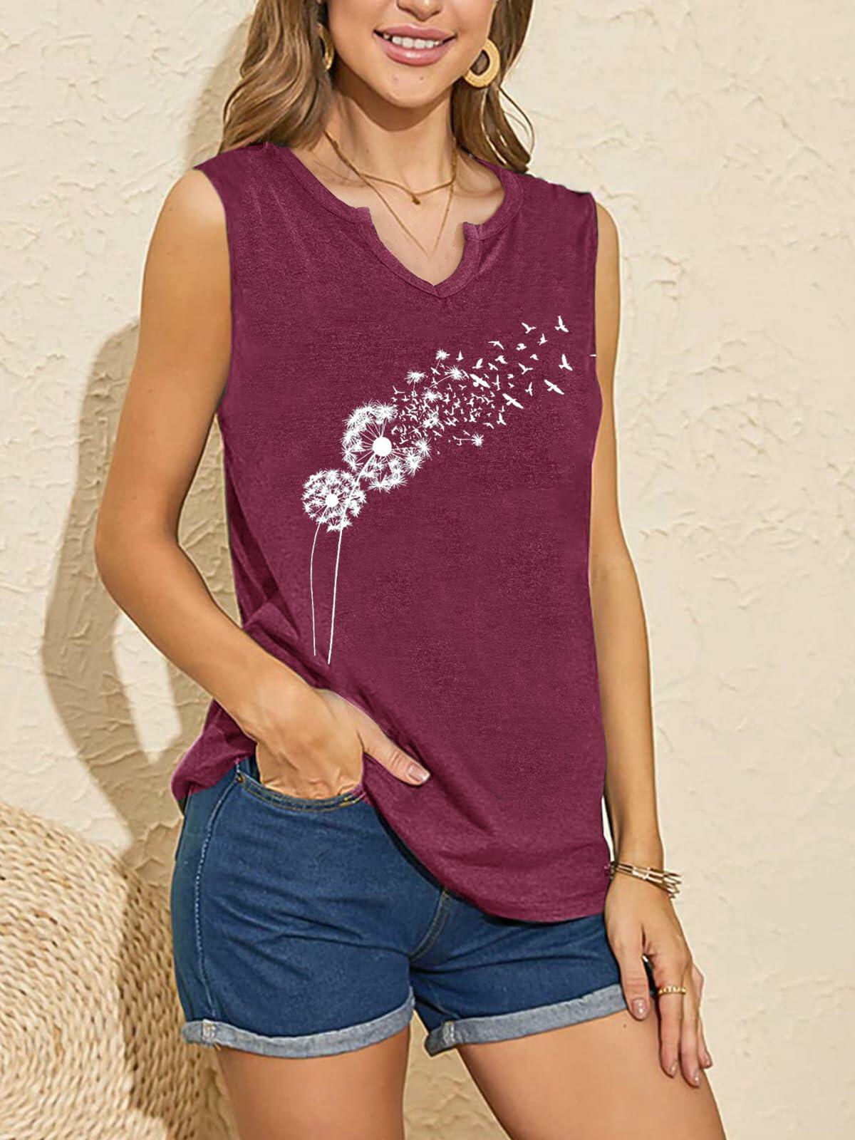 YIUIERE Womens Floral Graphic Tank Top V Neck Sleeveless Purple1 Size S