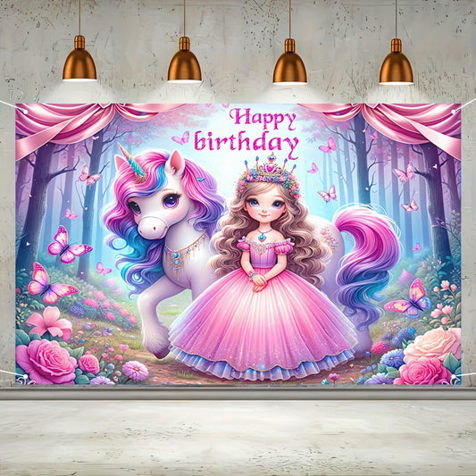 Blissyard Crowned Princess Unicorn Birthday Banner 71x43 Inch Polyester