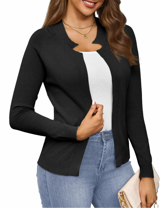 LIENRIDY Women's Long Sleeve Open Front Knit Cardigan Black Size L