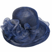 Women Organza Derby Sun Hat Kentucky Fascinator Flower Bridal Straw Navy