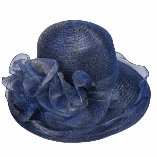 Women Organza Derby Sun Hat Kentucky Fascinator Flower Bridal Straw Navy