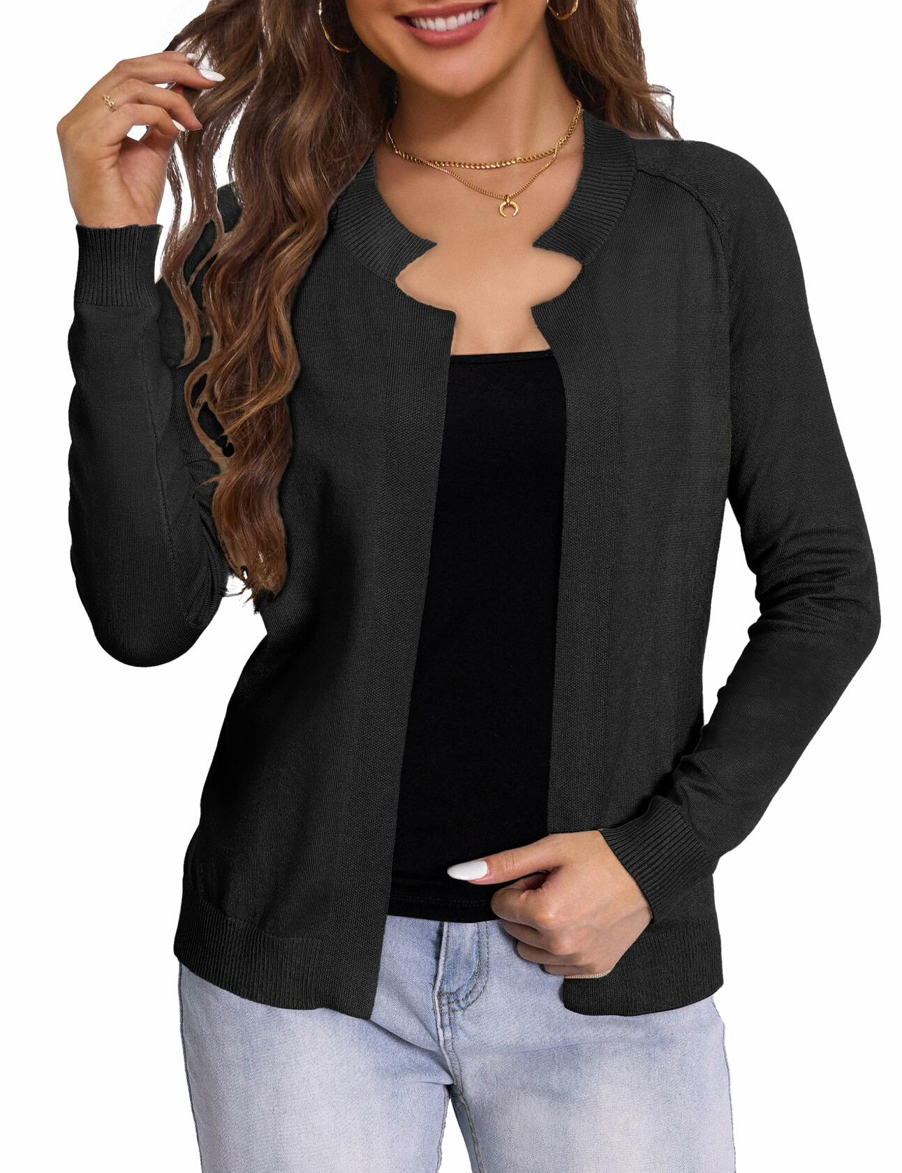 LIENRIDY Women's Long Sleeve Open Front Knit Cardigan Black Size L
