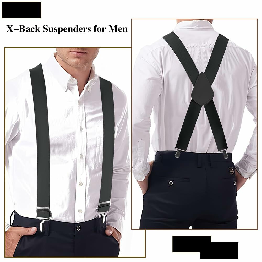 2Pack X-Back Suspenders Men Women 2in Wide Heavy Elastic 5 Clips Brown