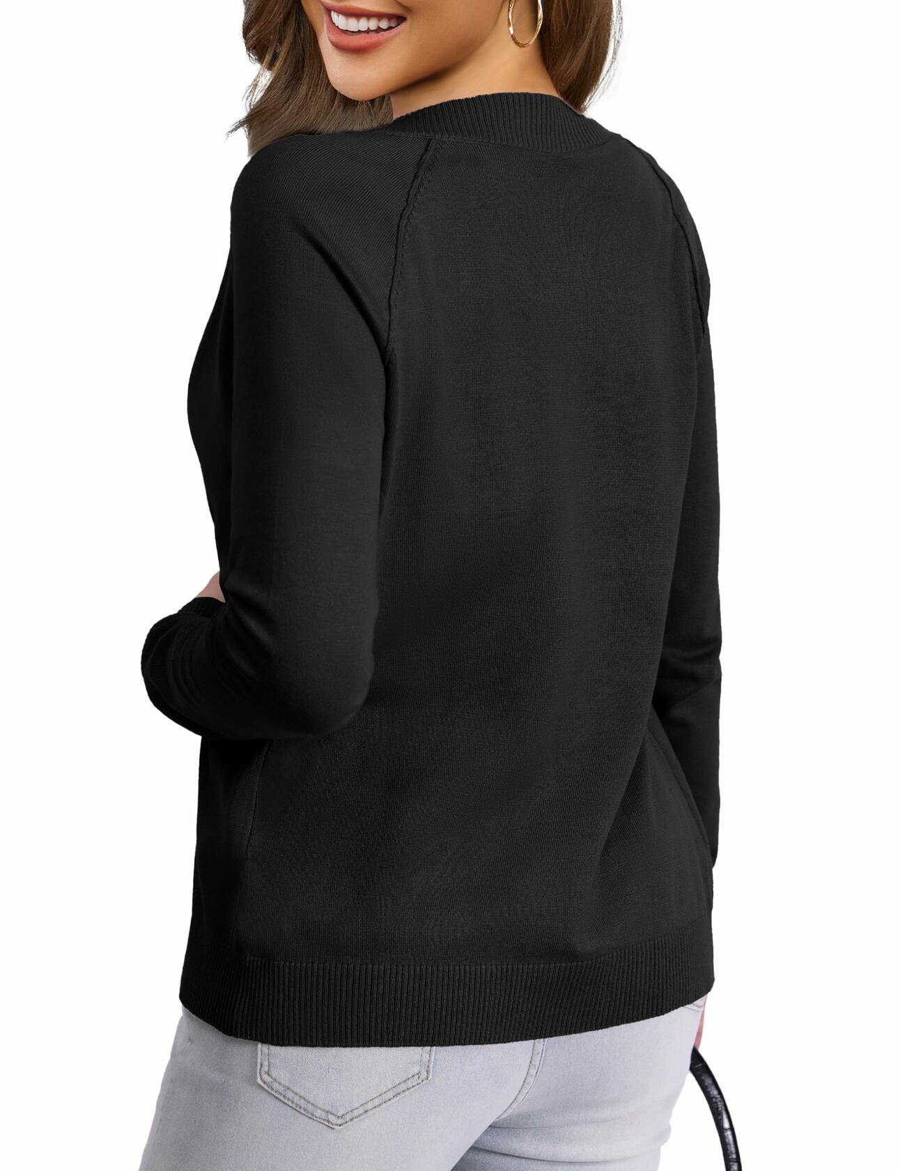 LIENRIDY Women's Long Sleeve Open Front Knit Cardigan Black Size L