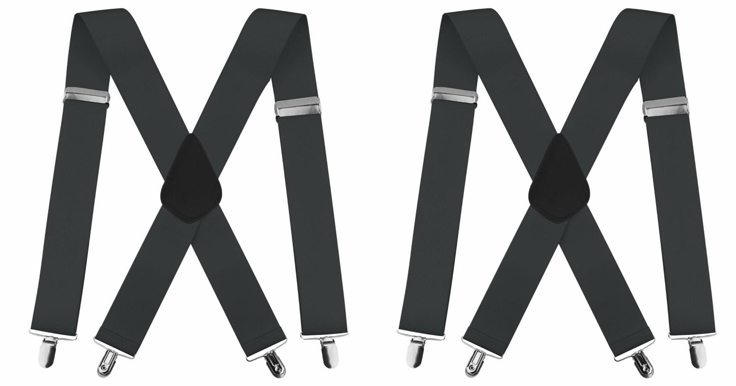 2Pack X-Back Suspenders Men Women 2in Wide Heavy Elastic 5 Clips Brown