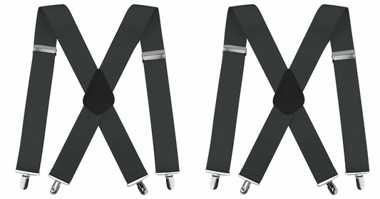 2Pack X-Back Suspenders Men Women 2in Wide Heavy Elastic 5 Clips Brown
