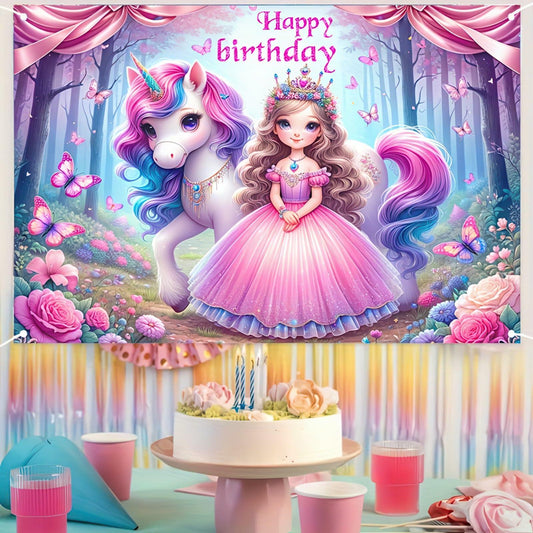 Blissyard Crowned Princess Unicorn Birthday Banner 71x43 Inch Polyester