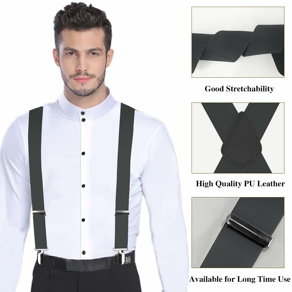 2Pack X-Back Suspenders Men Women 2in Wide Heavy Elastic 5 Clips Brown
