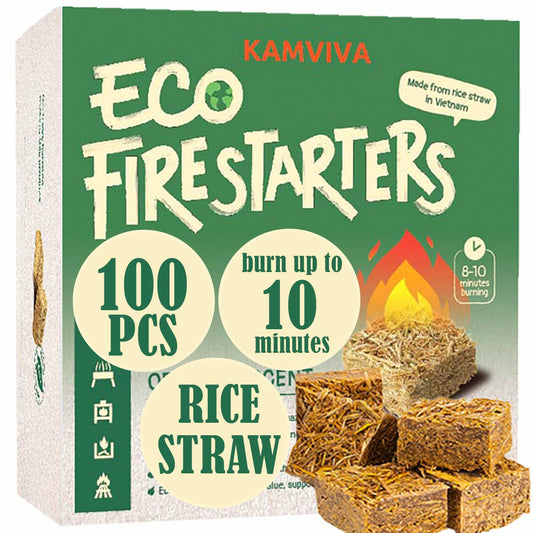 KAMVIVA Fire Starters Rice Straw Food Grade Wax 100 Squares Natural