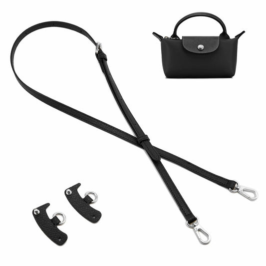 DEVPSISR Leather Adjustable Purse Strap for Longchamp Handbag Black Silver